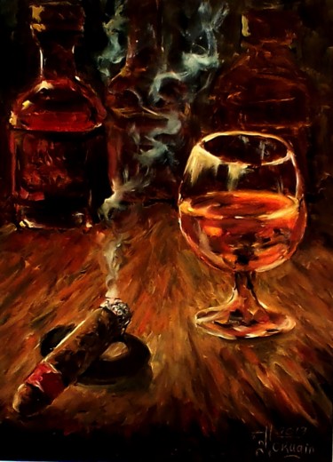 Painting titled "натюрморт-бокал хен…" by Eduardo, Original Artwork, Oil