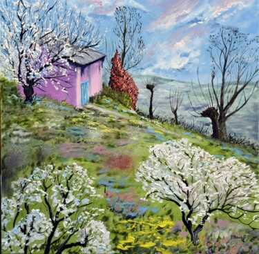 Peinture intitulée "Fraîcheur printaniè…" par Pascal Baudot, Œuvre d'art originale, Huile Monté sur Châssis en bois