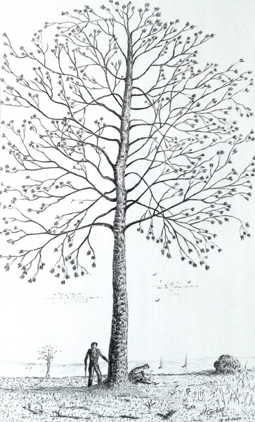 Dessin intitulée "Le printemps est là…" par Charles Corbin, Œuvre d'art originale, Encre