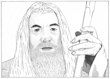 Dessin intitulée "Ian McKellen" par Pascal Tavarner, Œuvre d'art originale, Encre