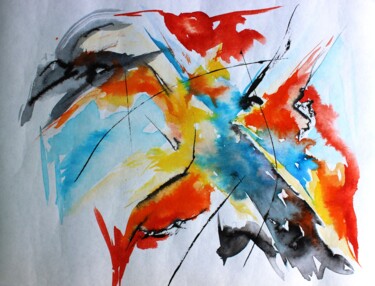 Painting titled "498 Colère de coq" by Jean-Luc Lopez, Original Artwork, Ink