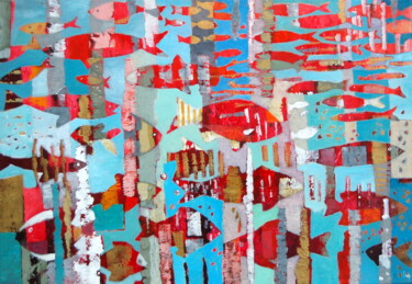 la danse des poissons Peinture intitulée "la danse des poisso…" par Claire Biette, Œuvre d'art originale, Acrylique Monté sur Châssis en bois