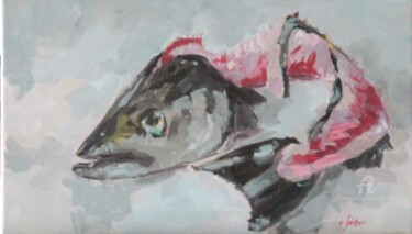 Peinture intitulée "Tête et arête de po…" par Chéker, Œuvre d'art originale, Huile Monté sur Châssis en bois
