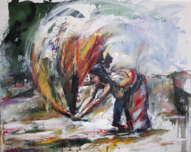 Painting titled "Lavandière" by Michèle Trotel, Original Artwork, Ink