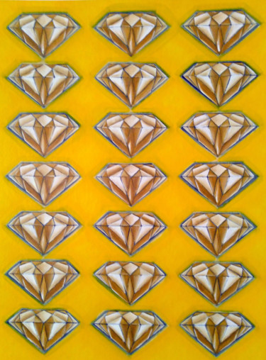 Painting titled "Diamonds (yellow)" by Hirotaka Suzuki, Original Artwork, Acrylic
