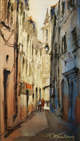 Painting titled "Ruelle Vieux Nice 1…" by Patrick Hanin, Original Artwork, Watercolor