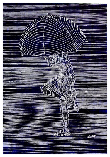 Painting titled "Pluie bleue" by Lanto R., Original Artwork, Ink