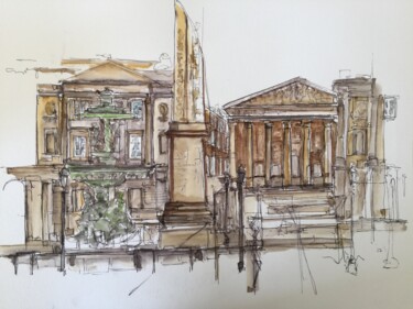 Dessin intitulée "De la Place" par Hartiste, Œuvre d'art originale, Aquarelle