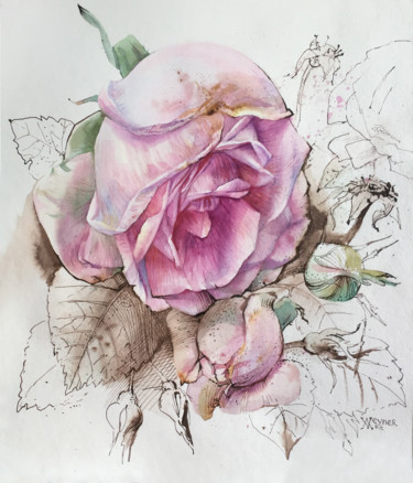 Painting titled "Rosehip" by Natalia Veyner, Original Artwork, Watercolor