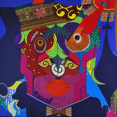 纺织艺术 标题为“The Owl Within Awak…” 由Kwame Akpokavi, 原创艺术品, 拼贴