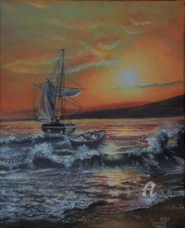 Painting titled "Embarquement au sol…" by Gérard Pinel, Original Artwork, Oil