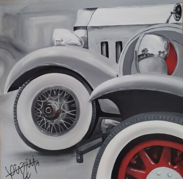 Painting titled "Rétrovision" by Lydia Piazzini, Original Artwork, Oil Mounted on Wood Stretcher frame