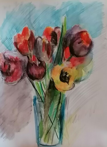 Dessin intitulée "Tulipes #artistsupp…" par Valérie Blum (Valery), Œuvre d'art originale, Crayon