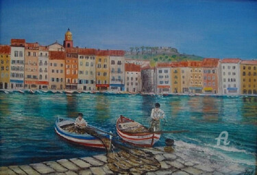 Peinture intitulée "Saint-Tropez vu des…" par Gérard Pinel, Œuvre d'art originale, Huile