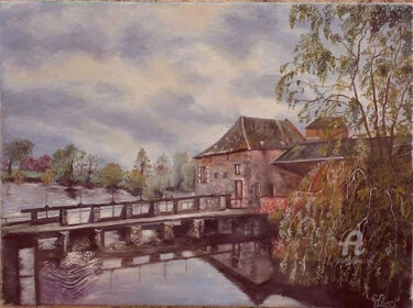 Painting titled "Moulin à eau dans l…" by Gérard Pinel, Original Artwork, Oil