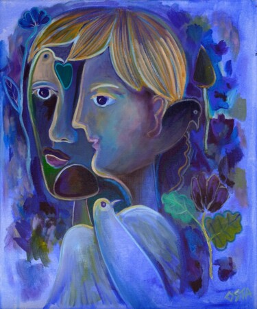 绘画 标题为“Blue Children” 由Andrew Osta, 原创艺术品, 丙烯 安装在木质担架架上