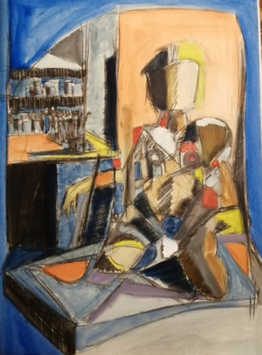 Peinture intitulée "Nu assis dans l'ate…" par Martin Jobert, Œuvre d'art originale, Huile