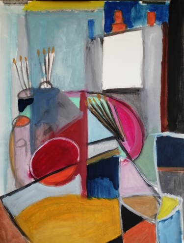 Peinture intitulée "L'atelier du peintre" par Martin Jobert, Œuvre d'art originale, Huile