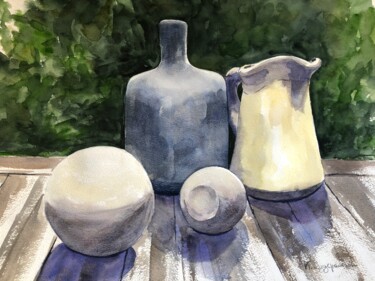 Still life in Beaumes des Venise Painting titled "Still life in Beaum…" by Krystyna Szczepanowski, Original Artwork, Watercolor
