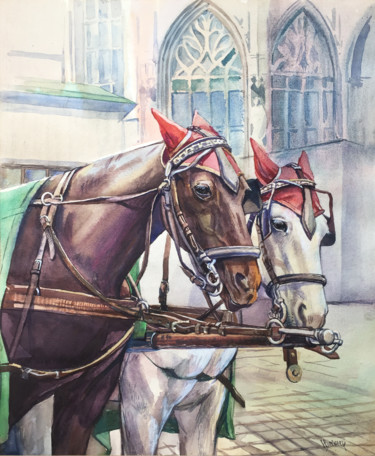 Vienna Horse cart 제목이 "Vienna Horse cart"인 미술작품 Natalia Veyner로, 원작, 수채화