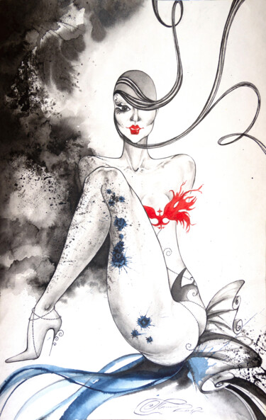 Woman is a Flower :) 绘画 标题为“Woman is a Flower :)” 由Iryna Tatur, 原创艺术品, 墨