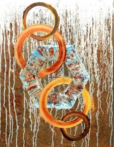 Schilderij getiteld "Disque" door Philippe Campo, Origineel Kunstwerk, Acryl Gemonteerd op Frame voor houten brancard