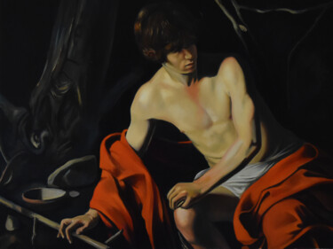 Work of study: St John the Baptist by Caravaggio Painting titled "Work of study: St J…" by Serghei Ghetiu, Original Artwork, Oil