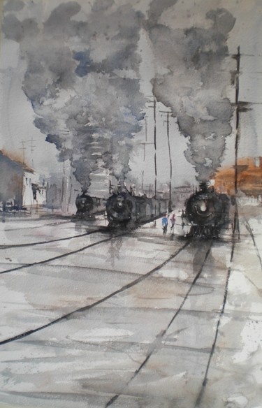 Schilderij getiteld "trains 18" door Giorgio Gosti, Origineel Kunstwerk, Aquarel