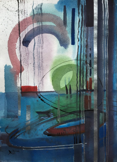 Painting titled "Rain. Abstract pain…" by Natalia Veyner, Original Artwork, Watercolor