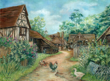 Farmyard, Near Smarts Hill, Penshurst Pittura intitolato "Farmyard, Near Smar…" da Sonia Finch, Opera d'arte originale, Olio Montato su Cartone