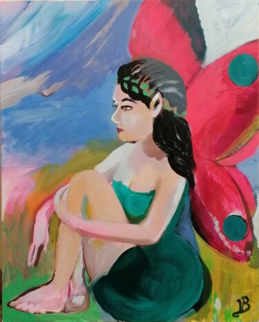 Peinture intitulée "Elfe des montagnes" par Valérie Blum (Valery), Œuvre d'art originale, Acrylique Monté sur Châssis en bois