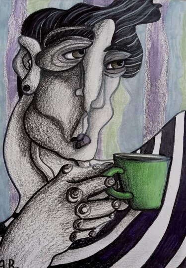 图画 标题为“A first cup.” 由Anna Reshetnikova, 原创艺术品, 铅笔