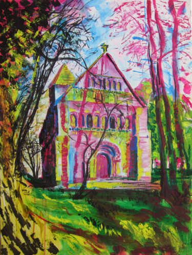 Eglise de Thaon - Normandie - #artistsupportpledge Painting titled "Eglise de Thaon - N…" by Louis Carvalho, Original Artwork, Acrylic