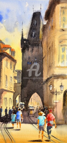 Prague Old Cars Prague CZ 17x36 cm 2020 Malerei mit dem Titel "Prague Old Cars Pra…" von Nenad Kojić, Original-Kunstwerk, Aquarell