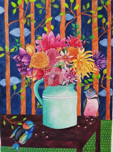绘画 标题为“Fleurs 2” 由Amena Nathan, 原创艺术品, 铅笔