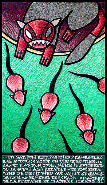 Peinture intitulée "chat et rats" par Sacha Schwarz, Œuvre d'art originale, Acrylique Monté sur Châssis en bois