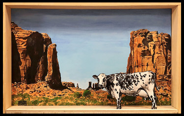 Peinture intitulée "diorama vache canyon" par Sacha Schwarz, Œuvre d'art originale, Acrylique Monté sur Panneau de bois