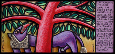 Peinture intitulée "le lion" par Sacha Schwarz, Œuvre d'art originale, Acrylique Monté sur Panneau de bois
