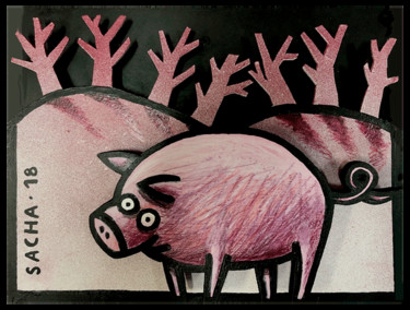 Peinture intitulée "diorama pig" par Sacha Schwarz, Œuvre d'art originale, Acrylique