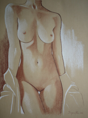 Tekening getiteld "La vérité nue" door Jacques Place, Origineel Kunstwerk, Conté