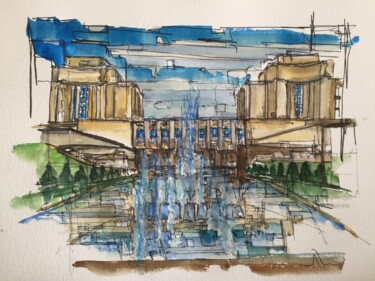 Dessin intitulée "Fontaine du Trocade…" par Hartiste, Œuvre d'art originale, Aquarelle