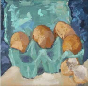 Peinture intitulée "La Boîte à oeufs" par Chéker, Œuvre d'art originale, Huile Monté sur Châssis en bois