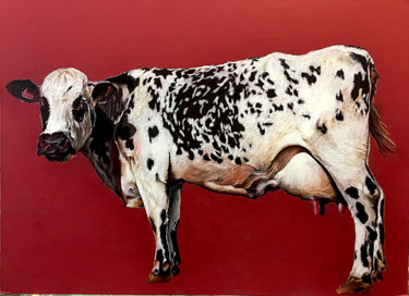 Drawing titled "Vache crayon fond r…" by Sacha Schwarz, Original Artwork, Pencil Mounted on Cardboard