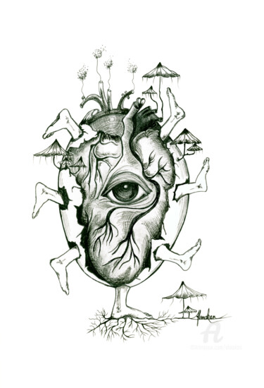 Oeuf-coque-en-pattes Drawing titled "Oeuf-coque-en-pattes" by Almakan, Original Artwork, Ink