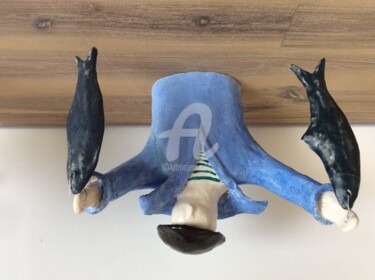 Sculpture intitulée "Marin aux sardines" par Philippe Coeurdevey, Œuvre d'art originale, Céramique