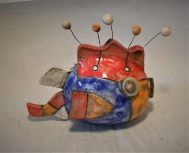 #artistsupportpledge poisson bleu et rouge Sculpture titled "#artistsupportpledg…" by Armelle Colombier, Original Artwork, Ceramics