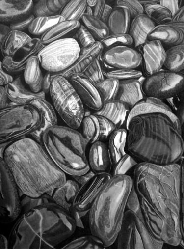 Drawing titled "Wet Pebbles #12" by Paul Stowe, Original Artwork, Graphite