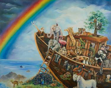 Pintura titulada "The Promise, Noah's…" por Sonia Finch, Obra de arte original, Oleo Montado en Bastidor de camilla de madera