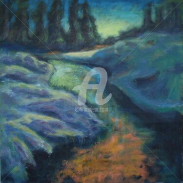 Painting titled "evening at Snowy Ri…" by Piotr, Original Artwork