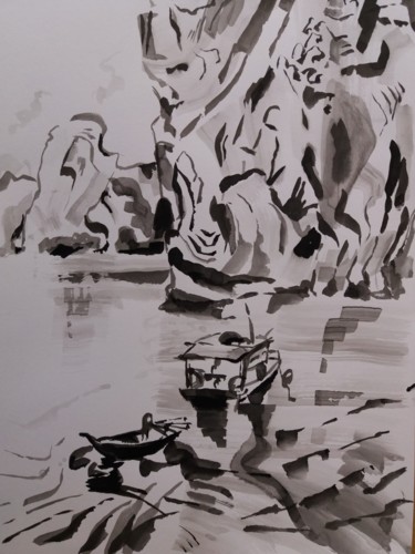 Peinture intitulée "Along Bay 4" par Marc Declercq, Œuvre d'art originale, Encre